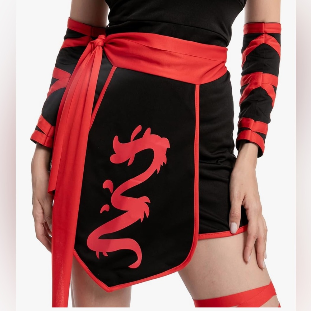 New - Spooktacular Creations Adult Ninja Warrior Costume - Black and Red - Picture 4 of 7